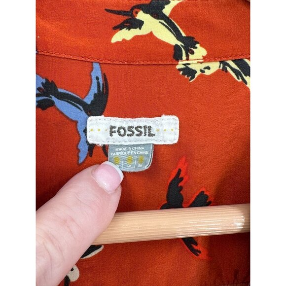 Fossill 100% silk Dress Womens Size Small Pleated Cottagecore Fairycore Birds - Picture 3 of 11